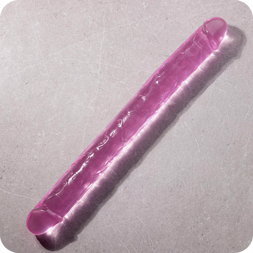 RealRock Crystal Clear Jelly 18 Inch Double Dildo in Pink - Image 3